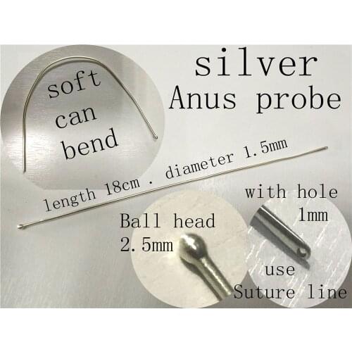 JZ medical surgical instrument soft silver Anus probe Double Ball head Anal fistula probe with hole use Suture line Anus doorway