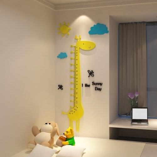 Cute Cartoon Giraffe Wall Sitcker 3d Acrylic Stickers Kids Room Baby Growth Height Chart Wall Sticker Baby Room Decoration B
