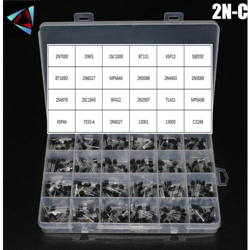2N-C 24Values TO-92 Transistor Assortment Assorted Kit Each TL431 2SA970 KSP13 KSP44 MJE13001 MJE13003 MPSA06 2N4403