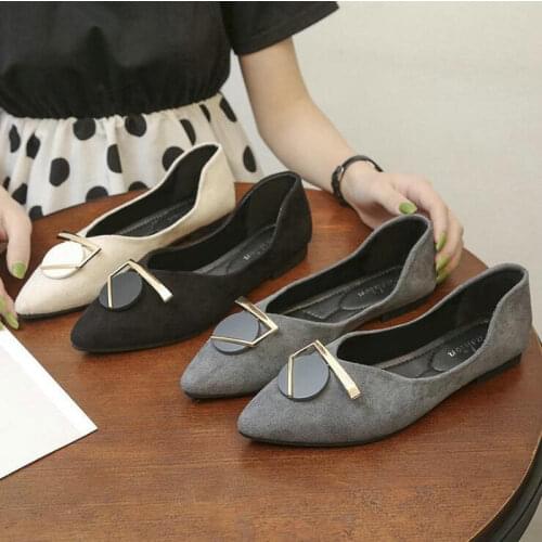 New pointed square buckle flat heel single shoes fashion trend flat scoop shoes shallow mouth womens shoes