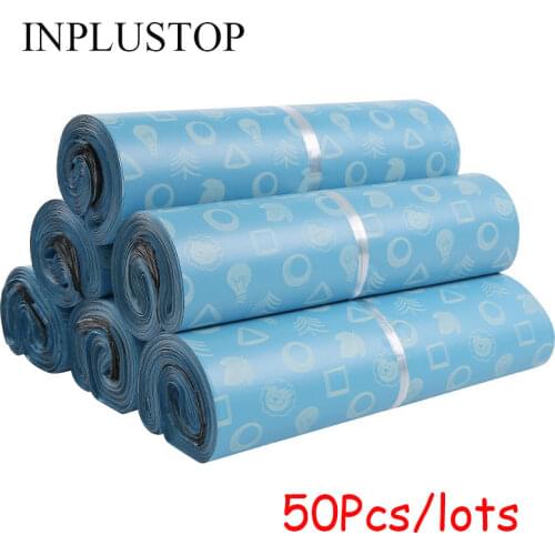 New 50Pcs/lots Blue Envelope Mailbag Plastic Poly Self-seal Clothing Gifts Packaging Bag Cartoon Waterproof Courier Storage Bag