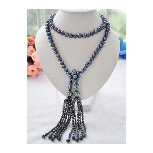 New Style 8-9mm peacock black freshwater pearl with shell pearl necklace 50inch