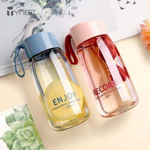 YMEEI 380ML Plastic Water Bottle Mini Sports Bottles With Lid And Rope Transparent Cup BPA Free Outdoor Travel Hiking Drinkware