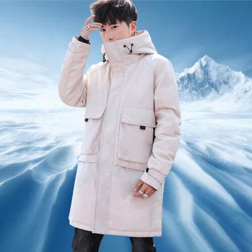 2021 Mens Winter New Casual down Jacket Youth Mid-Length Thickened White Duck down Hooded down Jacket