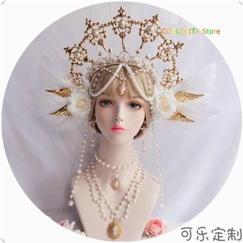 Lolita Gorgeous Hair Crown European-style Retro Palace Multilayer Pearl Necklace Gem Necklace Flower Hanayome Handband Cosplay