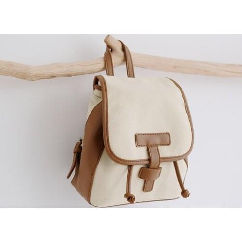 Women summer novelty canvas pu leather backpack for female samll fashion travel daily shoulder bag