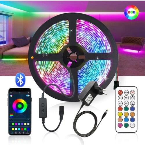RGB IC LED Strip Light Bluetooth Controller Adapter Multicolor Flexible Tape Ribbon Music Sync Led Lights for Room IR Remote Led