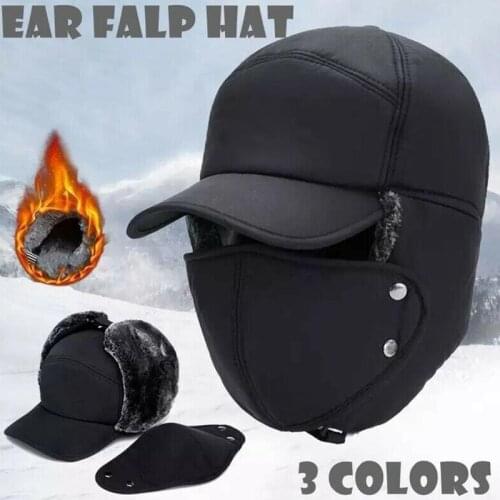 Outdoor Cycling Cold-proof Ear Cap Thermal Bomber Hats Mens Winter Hat Cotton Windproof Ski Cap Velvet Ear Protection Face Mask
