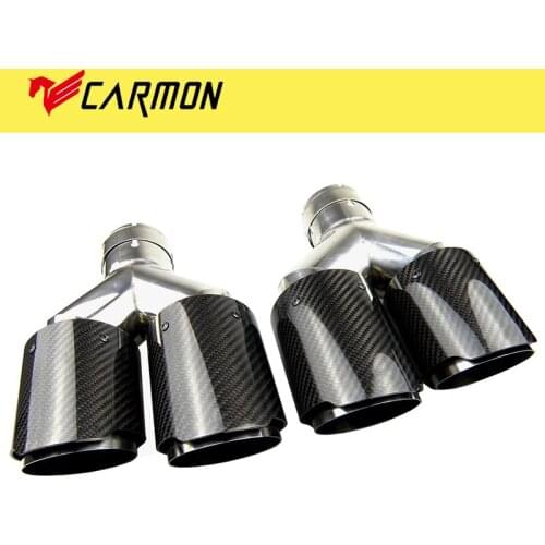 Universal Dual Pipe Exhaust Tip Straight Edge Carbon Fiber + Stainless Steel Double End Pipe for Car Accessories with AK LOGO