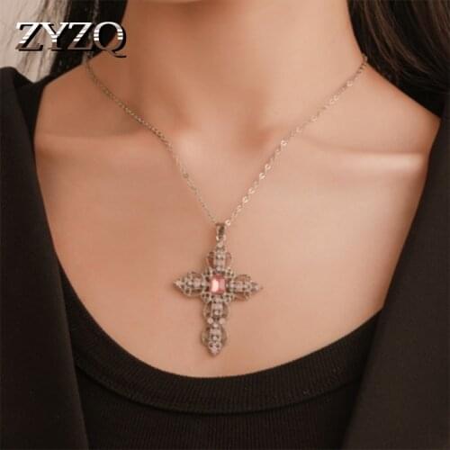 ZYZQ Vintage Hollow Out Cross Necklace Hot Selling Bohemia Women Accessories Jewelry Choker Neckalce With Tiny Stone Paved Hot