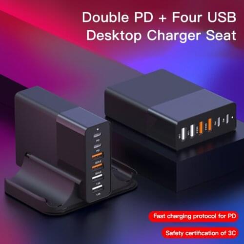 75W 6 Port USB Charger PD QC3.0 Dual Protocol Quick Charger for iPhone 11 Type C Mobile Phone Chargers Accessories Fast Charging