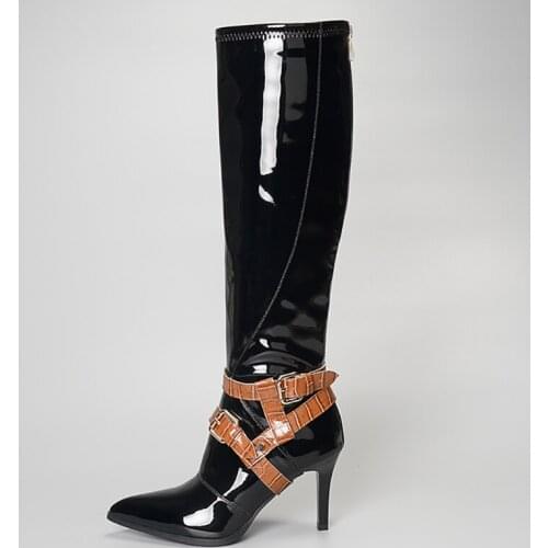 Winter for woman new fashion sexy Pointed toe shoes Buckle clear heels boots Stilettos heels Knee high boots 33-43