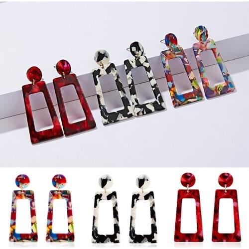 Belleper 2019 Trapezoid Large Acrylic Acetate Drop Earrings Women Tortoiseshell Earring Vintage Colorful Jewelry Dangle Earrings