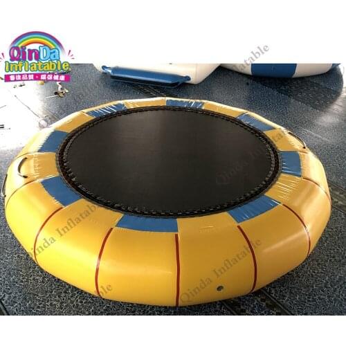 0.9mm pvc water funny toys inflatable water trampoline,yellow inflatable jumping trampoline for aqua park