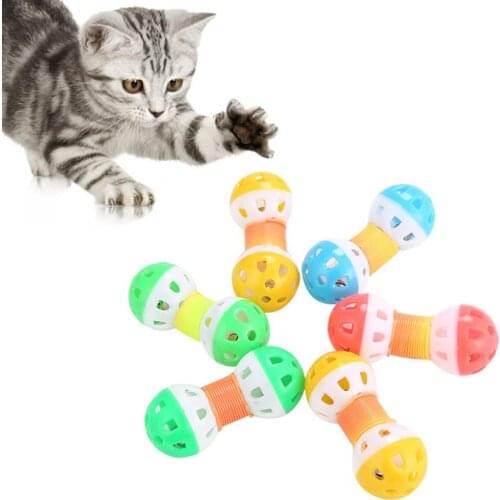 1pc Funny Cat Toy Creative Spring Bell Dumbbell Shape Cat Teaser Toy Cat Interactive Toy Pet Supplies Cat Favors Random Color