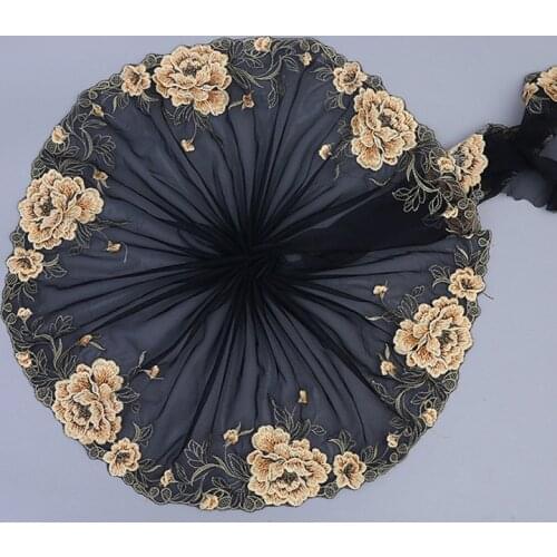 1Yard 20cm Yellow Peony Mesh Embroidery Lace Trim For Handmade Sewing Clothing Dress Dolls Accessories Materials
