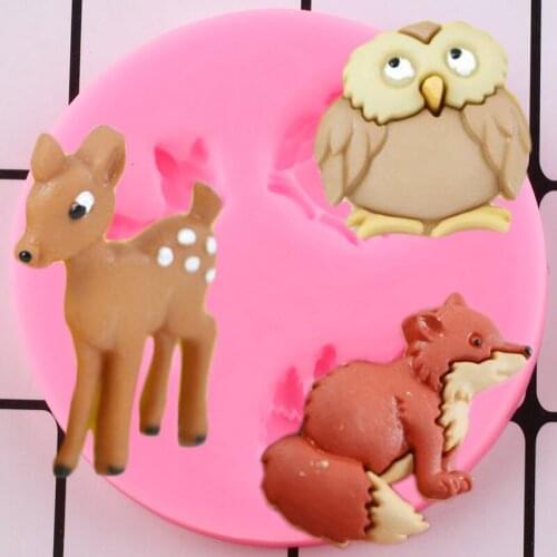 3D Owl Fox Deer Cupcake Topper Fondant Cake Decorating Tools Cake Border Silicone Mould DIY Candy Clay Chocolate Gumpaste Molds