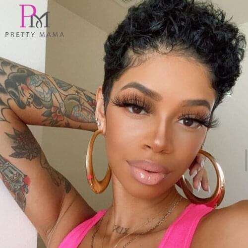 Afro Kinky Curly Wig Short Pixie Cut Wigs Human Hair Cheap Full Machine Natural Color Remy Brazilian Wigs for Women Pretty Ma Ma
