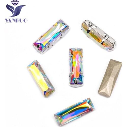 YANRUO 4547 Princess Baguette Crystal AB AAAAAA Quality Sewing Strass Glass Sewn Crystals Pointback Shiny Rhinestones For Jacket