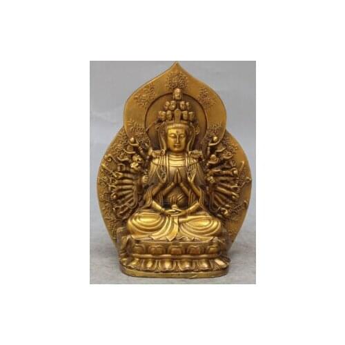 RHS0019 9" Chinese Buddhism Bronze Kwan-Yin 1000 Arms Avalokiteshvara Goddess Statue