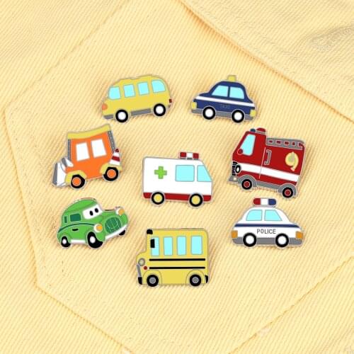 Creative Car Pin Brooch Lovely Cartoon Ambulance Bus Taxi Grab Enamel Brooches Kid Schoolbag Hat Badges Jeans Lapel Pins Jewelry