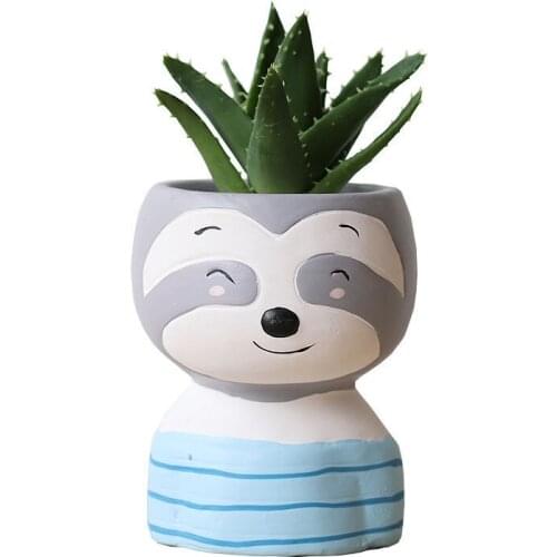 1pc Flowerpot Cartoon Bear Crooked Head Doll Breathable Color Painting Ceramic Succulent Plant Small Flowerpot Indoor Furnishing