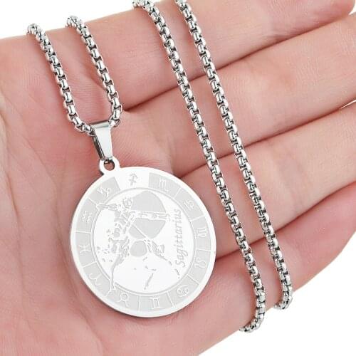 Cxwind Stainless Steel Sagittarius Horoscope Pendant Choker Necklaces For Women Girl Charm Zodiac Sign Pendant Jewelry Gift