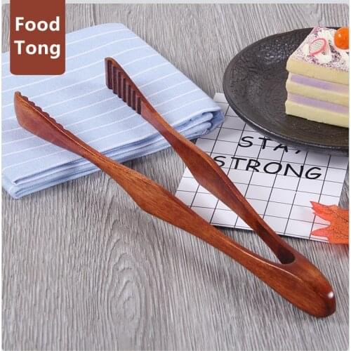 Nanmu Wooden Cooking Kitchen Tongs Food BBQ Tool Salad Clamp Bacon Steak Bread Cake Snack Folder Wood Clip Home Kitchen Utensils