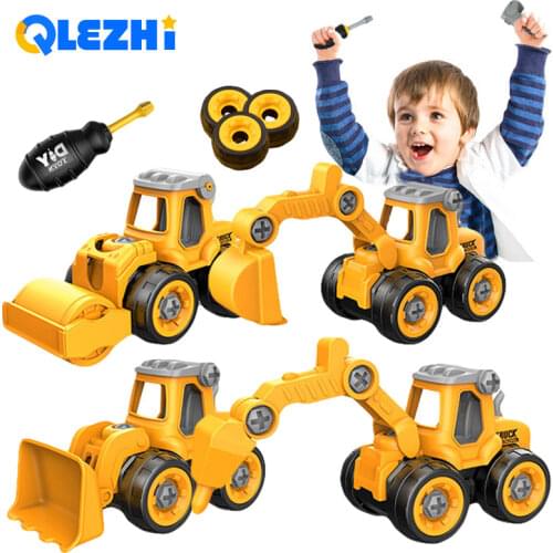 DIY Disassembly Engineering Car Building Block Educational Children Puzzle Toys For Kids Nut Assembly Vehicle Excavator Boys Toy
