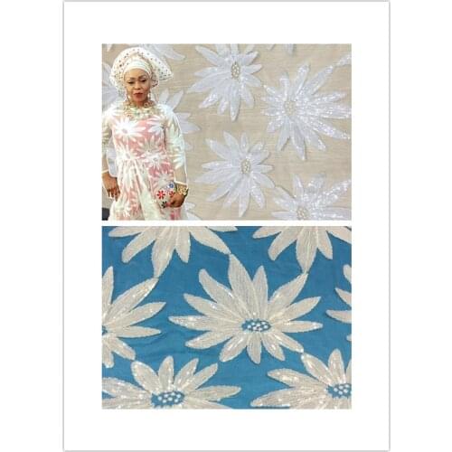 Hot Sale french lace 5yards/lot cheap african white lace fabric high quality african tulle lace fabric