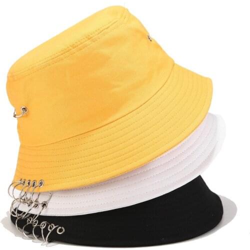 Personality Punk Five Rings Pin Fisherman Hat Male Iron Ring Basin Hat Female Spring And Summer Simple Solid Color Sun Hat Caps