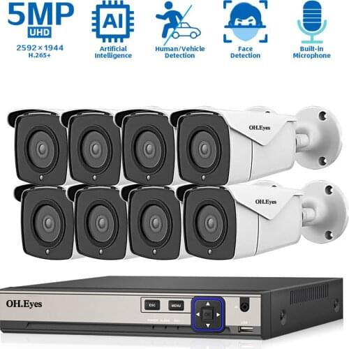 CCTV Monitoring IP Security Camera System Kit 4K 8CH POE NVR Outdoor Waterproof Video Surveillance System 5MP 8 POE Cameras Set