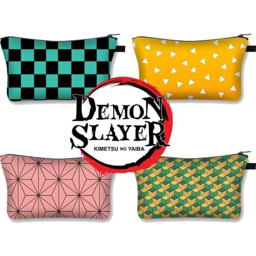 Anime Demon Slayer Cosmetic Bag Kawaii Kimetsu No Yaiba Women Makeup Bags Tanjirou Kamado Zenitsu Girls Cosmetic Case Organizers