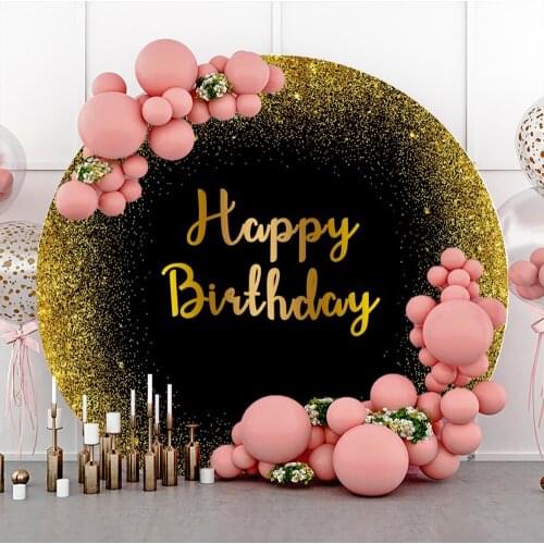 Laeacco Circle Backdrops Round Background For Birthday Party Wedding Bridal Newborn Baby Customized Elastic Gold Dots Photocall
