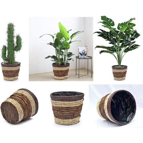 Outdoor Flowerpot Plant Basket Garden Decorative Natural Indoor Handmade Pastoral Style Waterproof Rattan Pot
