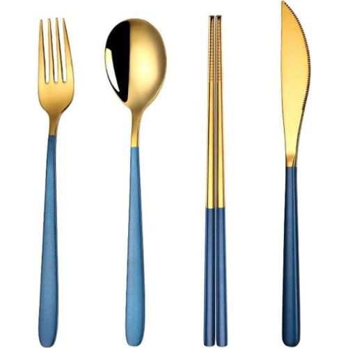 304 Stainless Steel Cutlery Set Chopsticks Butter Knife Dessert Spoon Dinner Fork Tea Ice Spoon Tableware Set