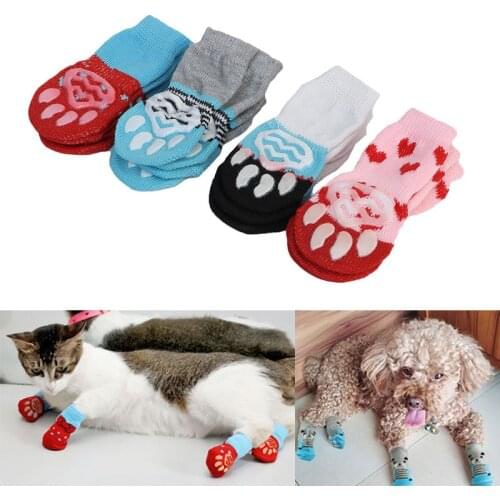 4 Pcs Pet Puppy Dog Socks Anti-slip Knitting Breathable Elasticity Warm Winter Indoor JAN88