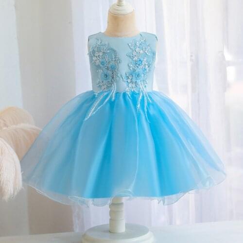 New babys 0-5 year old girls Eucharist embroidery mesh beaded dress first birthday party Decal lace dress