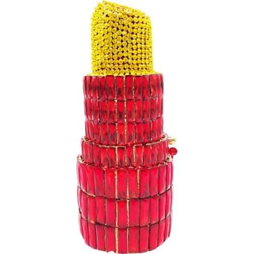 New Arrived Ladies Fashion Multi Lipstick Shape Diamond Women Evening Clutches Bag Messenger Club Party Purse Shoulder Wallet