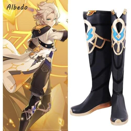 Genshin Impact Albedo Cosplay Shoes Dress Up Shoes Halloween Shoes Men Women Shoes Boots Artificial Leather Shoes