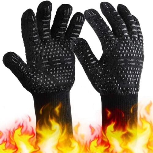 BBQ Gloves High Temperature Resistance Oven Mitts 500 Degree Celsius Fireproof Barbecue Heat Insulation Microwave Oven Gloves