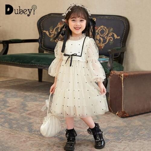 Princess Dress Girls Tulle Dots Dress Girl Fairy Dress Tutu Puffy White Gown Puff Sleeve Dress with Bow Prom Dresses