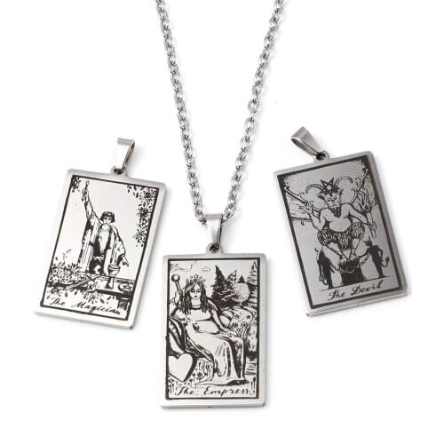 Fashion Stainless Steel Tarot Card Charms Pendants For Jewelry Making Prediction Good Luck Necklace DIY Findings Accessories