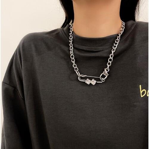 Origin Summer Hip Hop Round Chunky O-chain Rhinestone Office Clip Choker Necklace for Women Creative Necklace Accessories