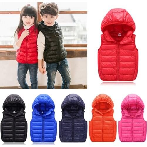 VOGUEON Boys and Girls Winter Down Vest Coat Solid Color Warm Jackets for Kids Children Clothing Hooded Vest Jacket Outerwear