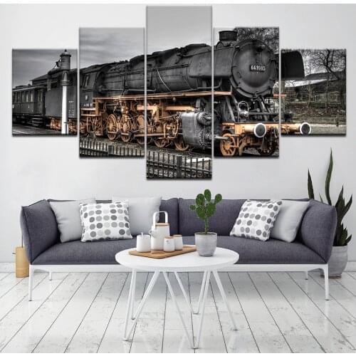 Retro steam train 5 Piece HD Wallpapers Art Canvas Print modern Poster Modular art painting for Living Room Home Decor