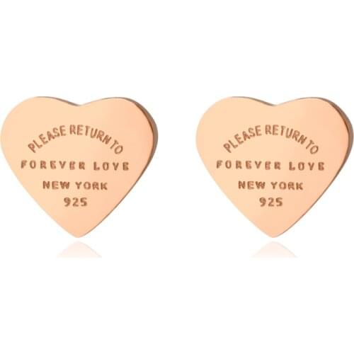 Luxury Brand Earrings Stainless Steel Heart Stud Earrings For Women Rose Gold Color Letters Love Earrings Cute Romantic Gift