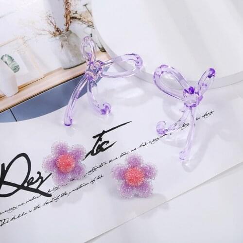 Match-Right Acrylic Bowknot Big Statement Earrings for Women Crystl Flower Stud Earring for Girl Cute Ear Jewelry for Gift Party