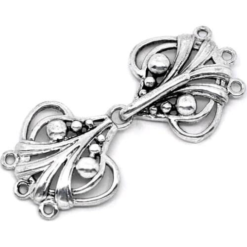 Lovely 5 Pairs Heart Charm Hook Sweater Clasps 25x21mm (B10034)