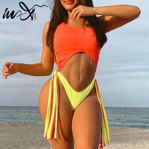 In-X Patchwork one piece swimsuit womens swimming suit Hollow out swimwear women 2021 Ring bathing suit High cut monokini new